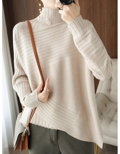 Original Irregular 7 Colors High-Neck Long Sleeves Sweater Top