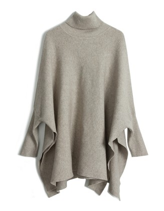 Simple Loose Solid Color High-Neck Batwing Sleeves Sweater