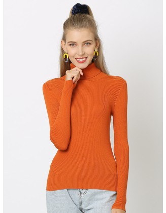 10 Colors Simple Knitting Solid Color High-Neck Pullover