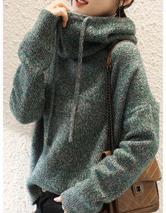 Casual Loose 3 Colors Hooded Long Sleeves Sweater Top