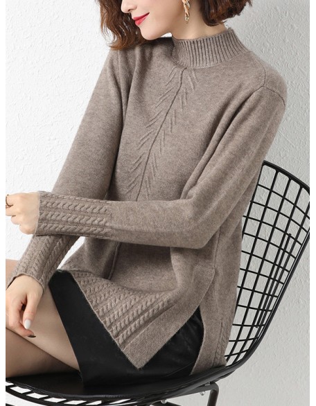 Loose Split-Side Solid Color Half Turtleneck Sweater Tops