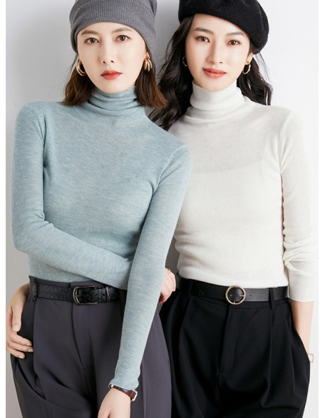 Simple Skinny Long Sleeves Solid Color High-Neck Sweater Tops Pullovers