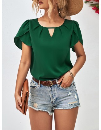 Hollow Solid Color Loose Short Sleeves Round-Neck T-Shirts Tops