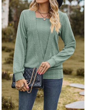 Colorful Solid Color Long Sleeves Loose Square-neck T-Shirts Tops