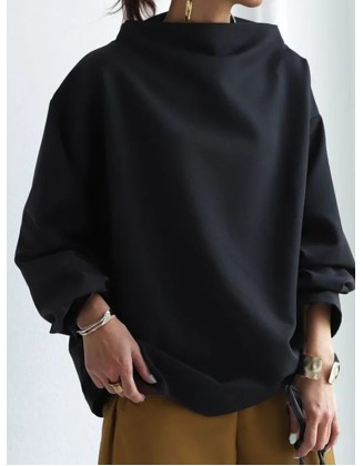 Casual Solid Color High-Neck Long Sleeves T-Shirt