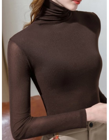 13 Colors High-Neck  Solid Color Long Sleeves T-Shirt Top