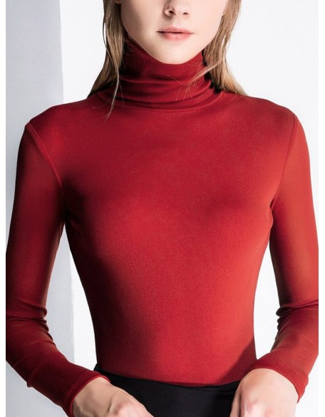 13 Colors High-Neck  Solid Color Long Sleeves T-Shirt Top