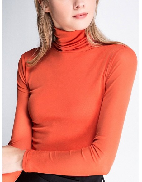 13 Colors High-Neck  Solid Color Long Sleeves T-Shirt Top