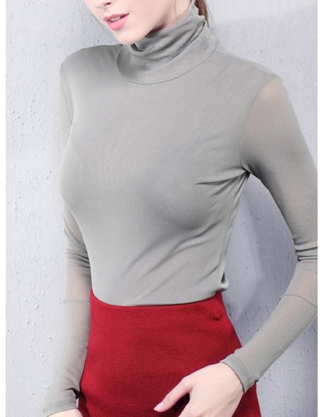 13 Colors High-Neck  Solid Color Long Sleeves T-Shirt Top