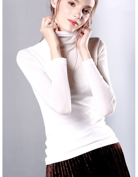 13 Colors High-Neck  Solid Color Long Sleeves T-Shirt Top