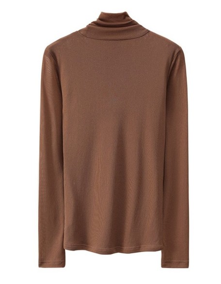 13 Colors High-Neck  Solid Color Long Sleeves T-Shirt Top