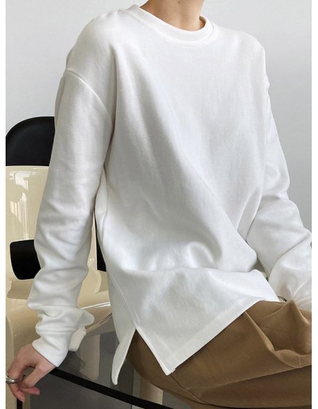 3 Colors Loose Casual Solid Color Split-Side T-Shirt Top