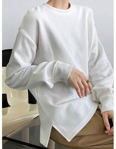 3 Colors Loose Casual Solid Color Split-Side T-Shirt Top