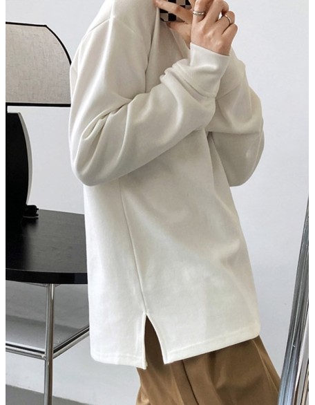 3 Colors Loose Casual Solid Color Split-Side T-Shirt Top