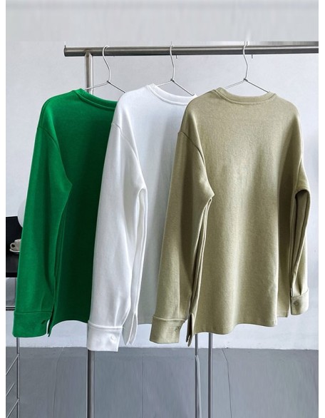 3 Colors Loose Casual Solid Color Split-Side T-Shirt Top