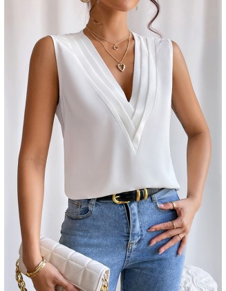 Layered Solid Color Loose Sleeveless V-Neck Vest Top