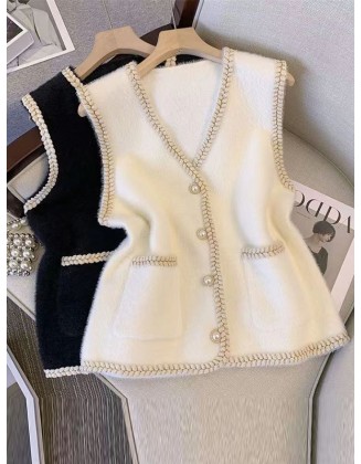 Buttoned Loose Sleeveless V-Neck Vest Outerwear