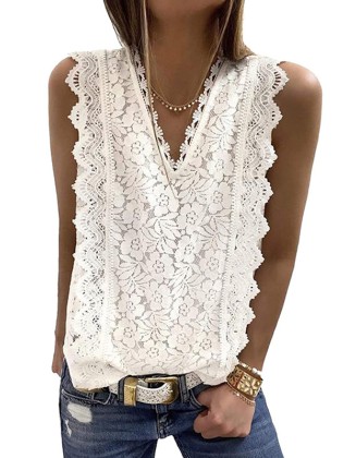 Original Lace Embroidered Solid Color Falbala Vest Top