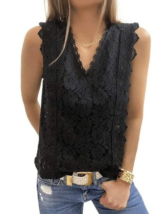 Original Lace Embroidered Solid Color Falbala Vest Top