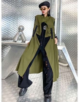 Casual Asymmetric Split-Joint Drawstring Vest Dress Outerwear