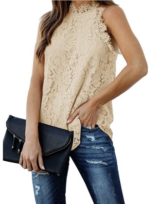 Original Lace Hollow Solid Color Halterneck Vest Top