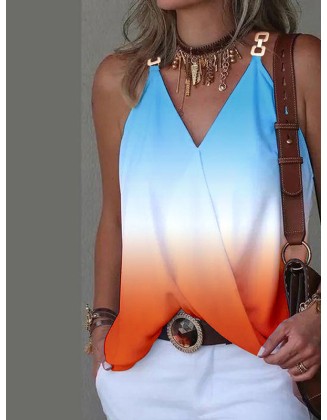 Gradient Split-Joint Sleeveless V-Neck Vest Top