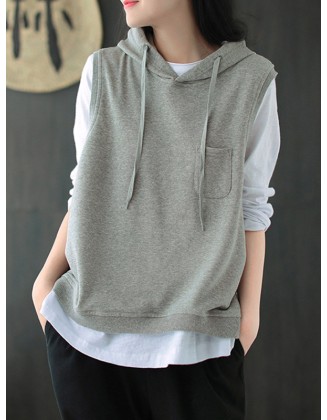 Artistic Retro Solid Hooded Vest