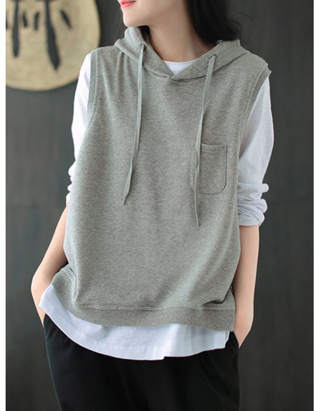 Artistic Retro Solid Hooded Vest